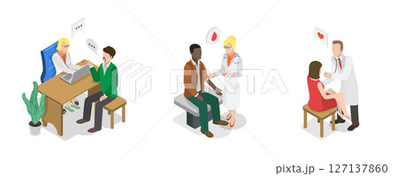 3D Isometric Flat  Illustration of Health Examination, Patients Meeting Doctor 127137860