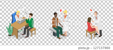 3D Isometric Flat  Illustration of Health Examination, Patients Meeting Doctor 127137860