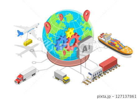 3D Isometric Flat  Illustration of Supply Chain Management, AI-Optimizing and New Technologies 127137861