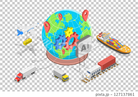3D Isometric Flat  Illustration of Supply Chain Management, AI-Optimizing and New Technologies 127137861