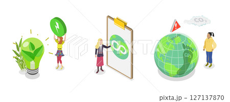 3D Isometric Flat  Illustration of Circular Economy, Green Technologies and Sustainability Development 127137870