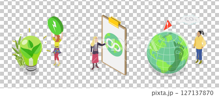 3D Isometric Flat  Illustration of Circular Economy, Green Technologies and Sustainability Development 127137870
