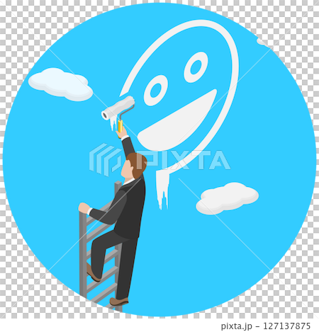 3D Isometric Flat  Illustration of Optimistic Mindset, Good Attitude, Success in Work 127137875