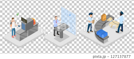 3D Isometric Flat  Illustration of Airport Security, Safety Check 127137877