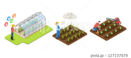 3D Isometric Flat Illustration of Smart Farming Technologies, Precision Agriculture Sensors 3D Isometric Flat Illustration of Smart Farming Technologies, Precision Agriculture Sensors 127137879
