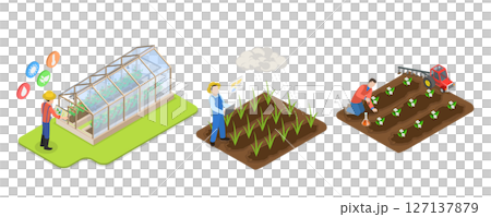 3D Isometric Flat Illustration of Smart Farming Technologies, Precision Agriculture Sensors 3D Isometric Flat Illustration of Smart Farming Technologies, Precision Agriculture Sensors 127137879
