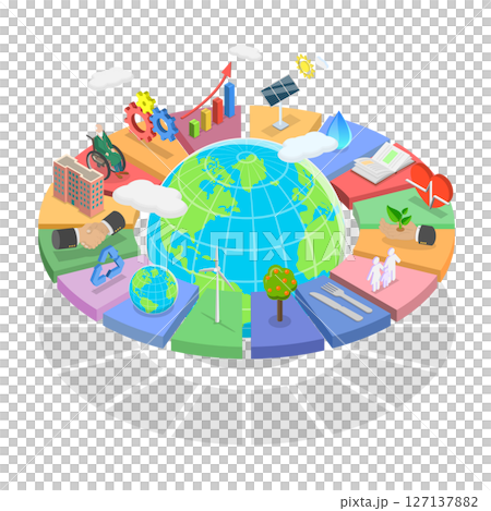 3D Isometric Flat  Illustration of Sustainable Development Goals, Global Target for Better Future 3D Isometric Flat  Illustration of Sustainable Development Goals, Global Target for Better Future 127137882