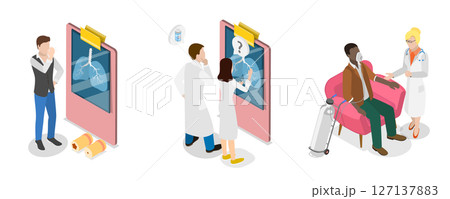 3D Isometric Flat  Illustration of Pneumonia Disease, Tuberculosis, Lungs Healthcare 127137883