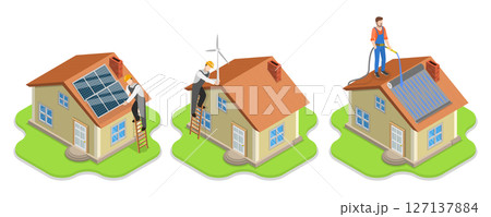 3D Isometric Flat  Illustration of Renewable Energy, Grean Sustainable Sources 127137884