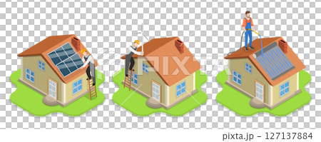 3D Isometric Flat  Illustration of Renewable Energy, Grean Sustainable Sources 127137884