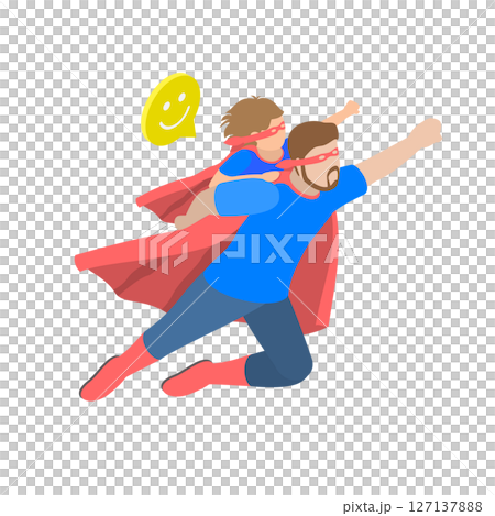 3D Isometric Flat Illustration of Dad Superhero, Father Day Greeting Card Design 3D Isometric Flat Illustration of Dad Superhero, Father Day Greeting Card Design 127137888