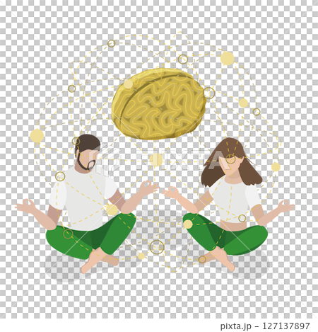 3D Isometric Flat  Illustration of Combination of Healthy Habits for Wellbeing, Keeping Mind in Peace 127137897
