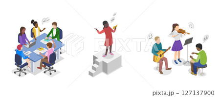 3D Isometric Flat  Illustration of School Extracurricular Activities , After-School Fun 127137900