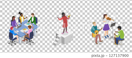 3D Isometric Flat  Illustration of School Extracurricular Activities , After-School Fun 127137900