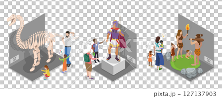 3D Isometric Flat  Illustration of School Museum Excursion, Cultural Education, Exhibition 127137903