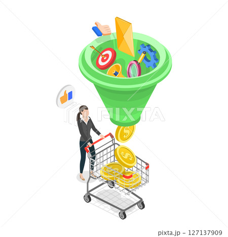 3D Isometric Flat  Illustration of Sales Funnel and Lead Generation, Online Marketing Conversion 127137909