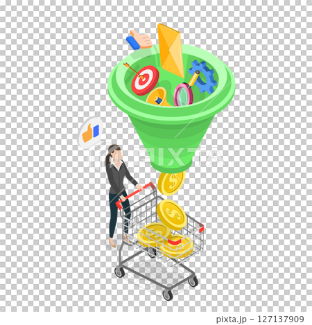 3D Isometric Flat  Illustration of Sales Funnel and Lead Generation, Online Marketing Conversion 127137909