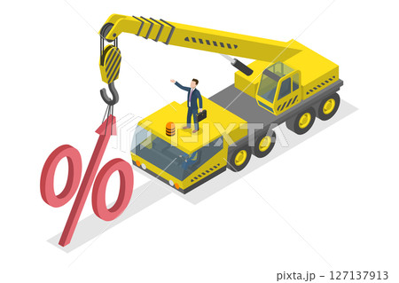 3D Isometric Flat  Illustration of Increase Interest Rates, Percent Up 127137913