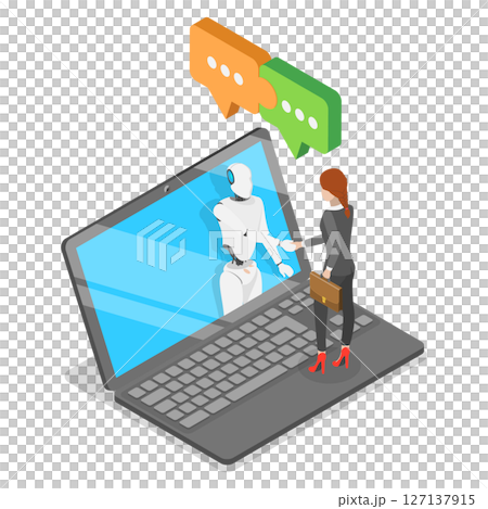 3D Isometric Flat  Illustration of Business Automatization , AI-Powered Recruitment 127137915