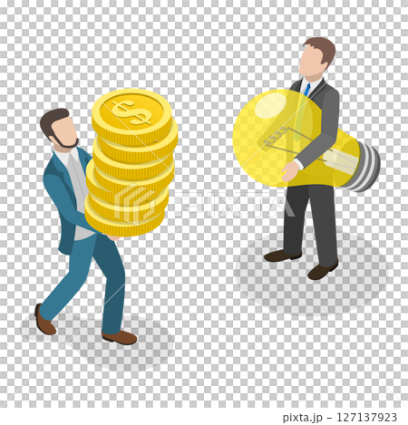3D Isometric Flat  Illustration of Successful Business Negotiation and Partnership, Financial Support for Startup 127137923