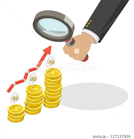 3D Isometric Flat Illustration of Interest Rate Growth, Inflation Rising up 3D Isometric Flat Illustration of Interest Rate Growth, Inflation Rising up 127137930