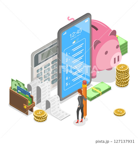 3D Isometric Flat Illustration of Budget Planning, Financial Checkup Analyze 3D Isometric Flat Illustration of Budget Planning, Financial Checkup Analyze 127137931