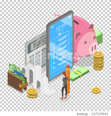 3D Isometric Flat  Illustration of Budget Planning, Financial Checkup Analyze 127137931