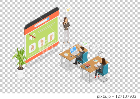3D Isometric Flat  Illustration of Sign Language Education, Disabled People Assistance 127137932