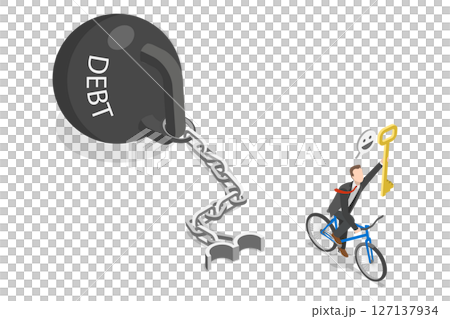 3D Isometric Flat  Illustration of Solving Financial Problem, Unlock Financial Freedom 127137934