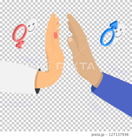3D Isometric Flat  Illustration of Equal Partners, Celebrating Gender Equality and Achieving Great Work Success 127137936