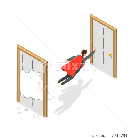 3D Isometric Flat Illustration of Overcoming Challenges, Brute Force to Reach a Goal 3D Isometric Flat Illustration of Overcoming Challenges, Brute Force to Reach a Goal 127137943