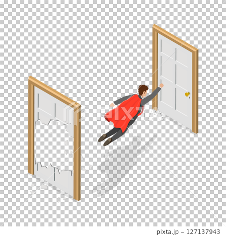 3D Isometric Flat Illustration of Overcoming Challenges, Brute Force to Reach a Goal 3D Isometric Flat Illustration of Overcoming Challenges, Brute Force to Reach a Goal 127137943