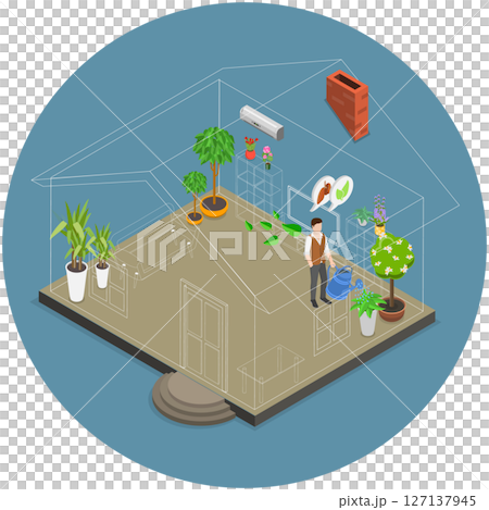 3D Isometric Flat  Illustration of Fresh Air, Breathe Meditation, Harmony Lifestyle 127137945