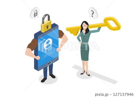 3D Isometric Flat  Illustration of Protected Account Access, Private Data Protection 127137946
