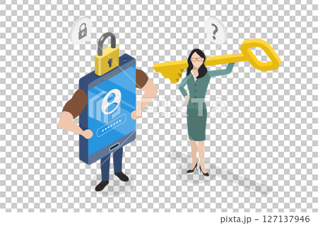 3D Isometric Flat  Illustration of Protected Account Access, Private Data Protection 127137946