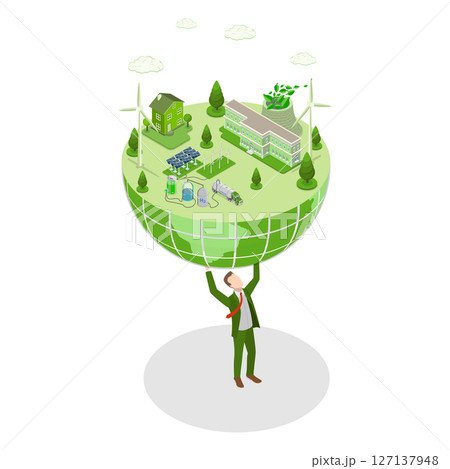 3D Isometric Flat  Illustration of Clean Sustainable Industries, Alternative Sustainable Eco Energy 127137948