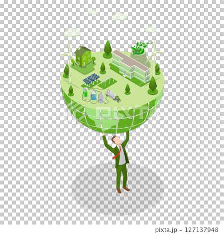 3D Isometric Flat  Illustration of Clean Sustainable Industries, Alternative Sustainable Eco Energy 127137948