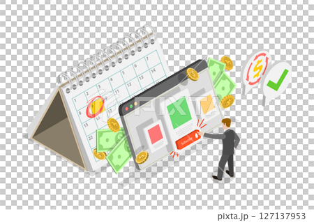 3D Isometric Flat Illustration of Online Subscription Service, Monthly Payment 3D Isometric Flat Illustration of Online Subscription Service, Monthly Payment 127137953
