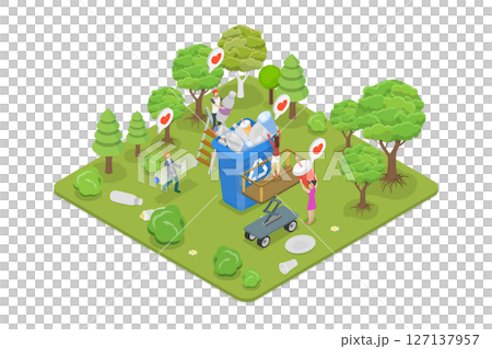 3D Isometric Flat  Illustration of Sorting and Recycling Garbage, Environmental Protection 127137957
