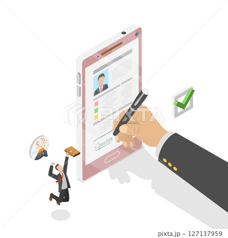 3D Isometric Flat Illustration of Reference Letter, Experience or Qualification Guarantee 3D Isometric Flat Illustration of Reference Letter, Experience or Qualification Guarantee 127137959