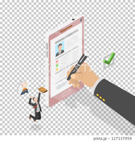 3D Isometric Flat Illustration of Reference Letter, Experience or Qualification Guarantee 3D Isometric Flat Illustration of Reference Letter, Experience or Qualification Guarantee 127137959