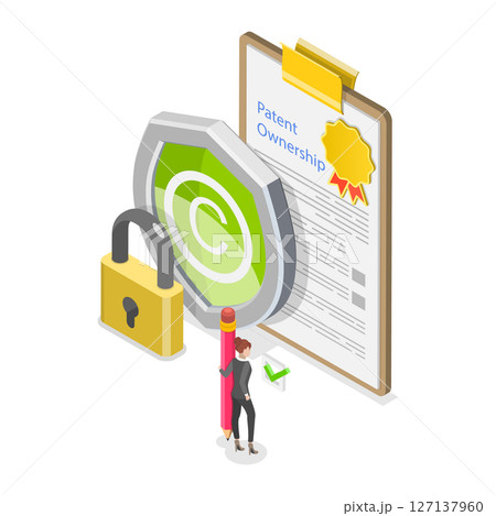 3D Isometric Flat  Illustration of Intellectual Property, Copyrights and Trademarks 127137960