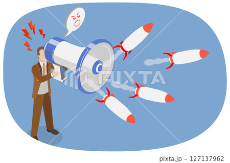 3D Isometric Flat  Illustration of War Propaganda, Inciting Hatred 127137962