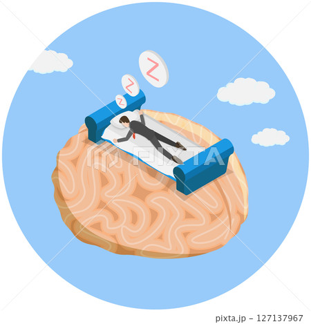 3D Isometric Flat  Illustration of Tierd Human Brain, Snooze for Relax 127137967