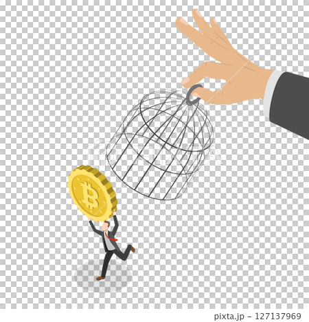 3D Isometric Flat  Illustration of Cryptocurrency Regulation, Government Trying to Control Crypto 127137969
