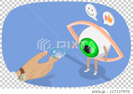 3D Isometric Flat Illustration of Contact Lenses , Ophthalmology 3D Isometric Flat Illustration of Contact Lenses , Ophthalmology 127137970