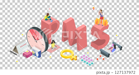 3D Isometric Flat Illustration of PMS And Ovulation, Female Critical Days Problems 3D Isometric Flat Illustration of PMS And Ovulation, Female Critical Days Problems 127137972