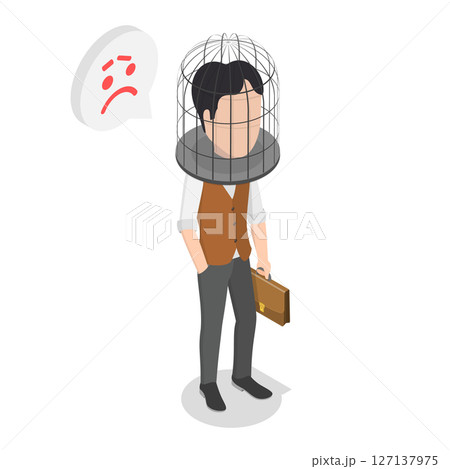 3D Isometric Flat Illustration of Brain in Prison, Stifled Creativity, Fear And Bias 3D Isometric Flat Illustration of Brain in Prison, Stifled Creativity, Fear And Bias 127137975
