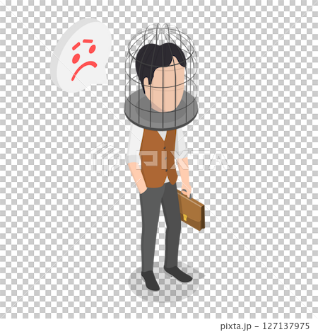 3D Isometric Flat Illustration of Brain in Prison, Stifled Creativity, Fear And Bias 3D Isometric Flat Illustration of Brain in Prison, Stifled Creativity, Fear And Bias 127137975