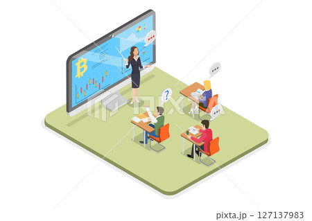 3D Isometric Flat Illustration of Cryptocurrency and Education, Crypto Trade Academy 3D Isometric Flat Illustration of Cryptocurrency and Education, Crypto Trade Academy 127137983